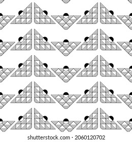 Abstract Black And White Geometric Pattern With Triangles And Circles. Black And White Modern Poster. Abstract Wall Art. Digital Art Of Interior Decoration For Print. Abstract Geometric Minimal Poster