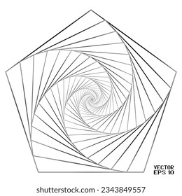 Abstraktes Schwarz-Weiß Geometrisches Muster mit Spiraltreppen. Banner der Polygonal Textur Pentagon Tunnel.. Vektorgrafik. 3D-Illustration