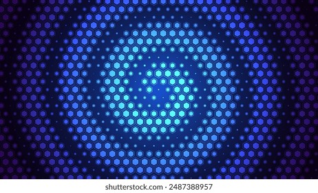 Patrón geométrico Abstractas en blanco y negro con hexágonos. Vórtice Espiral Dinámico en Cuadrícula Hexagonal. Abstractas fondo tecnológico. Ilustración vectorial. Patrón hexagonal de múltiples escalas.