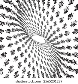 Abstract Black and White Geometric Pattern with Stars. Wicker Spiral Tunnel. Vector Illustration