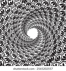 Abstract Black and White Geometric Pattern with Stars. Wicker Spiral Tunnel. Vector Illustration