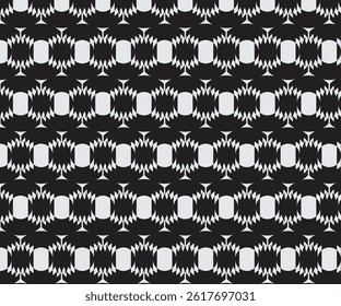 Abstract black and white geometric pattern with repeating sharp-edged shapes, ideal for modern backgrounds and fabric designs.