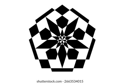 Padrão geométrico preto e branco abstrato com efeito de ilusão ótica, design hexagonal simétrico, arte moderna minimalista perfeita para fundos, arte digital, têxteis e projetos gráficos