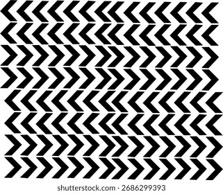 Abstract black and white geometric pattern with repeating arrow shapes creating an optical illusion effect, perfect for backgrounds or modern design themes.