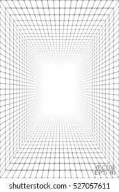 Abstract Black and White Geometric Pattern with Stripes in Tunnel. Wicker Structural Texture of Tile Wall. Vector. 3D Illustration