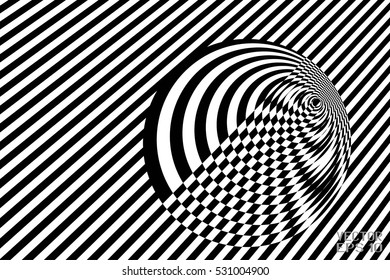 Abstract Black and White Geometric Pattern with Stripes and Circle. Wicker Structural Texture Checkered. Vector Illustration
