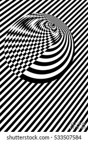 Abstract Black and White Geometric Pattern with Stripes and Circle. Wicker Structural Texture Checkered. Vector Illustration