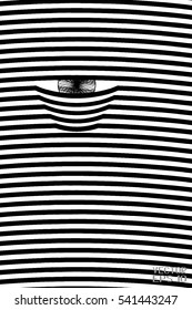 Abstract Black and White Geometric Pattern with Eye. Striped Structural Texture. Vector Illustration