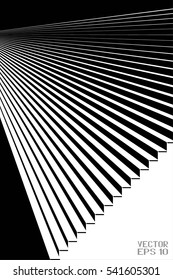 Abstract Black and White Geometric Pattern with Staircase. Striped Structural Texture of Stairs Perspective. Vector. 3D Illustration