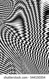 Abstract Black and White Geometric Pattern with Waves. Striped Structural Texture Checkered. Vector Illustration