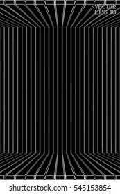Abstract Black and White Geometric Pattern with Perspective. Striped Structural Texture. Vector. 3D Illustration