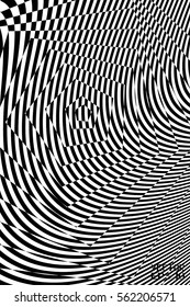 Abstract Black and White Geometric Pattern with Waves. Striped Structural Texture Checkered. Vector Illustration