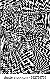 Abstract Black and White Geometric Pattern with Waves. Striped Structural Texture Checkered. Vector Illustration