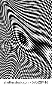 Abstract Black and White Geometric Pattern with Waves. Striped Structural Texture Checkered. Vector Illustration