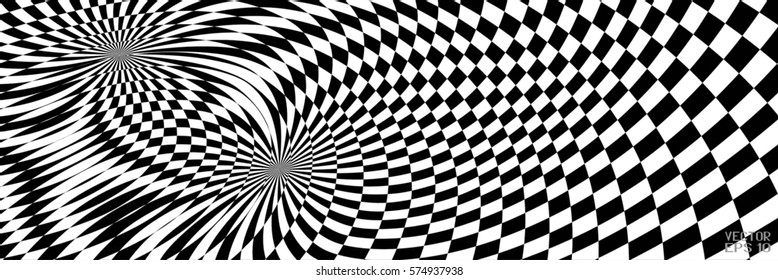 Abstract Black and White Geometric Pattern with Waves. Striped Structural Texture Checkered. Vector Illustration
