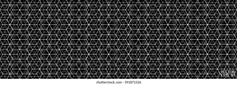 Abstract Black and White Geometric Pattern with Rhombuses. Inclined Cube Structural Texture of Tile Wall. Vector. 3D Illustration