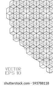 Abstract Black and White Geometric Pattern with Rhombuses. Inclined Cube Structural Texture of Tile Wall. Vector. 3D Illustration