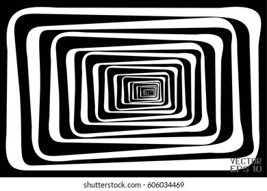 Abstract Black and White Geometric Pattern with Stripes in Tunnel. Linear Texture of Tile Wall. Vector Illustration