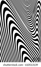 Abstract Black and White Geometric Pattern with Waves. Striped Structural Texture. Vector Illustration