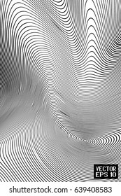 Abstract Black and White Geometric Pattern with Waves. Spiral Striped Structural Texture. Vector Illustration