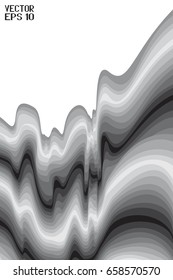 Abstract Black and White Geometric Pattern with Waves. Curved Striped Structural Texture. Vector Illustration