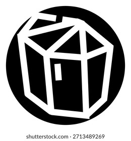 Estructura geométrica Abstractas del marco de alambre del polígono en blanco y negro que forma una forma hexagonal estilizada encerrada dentro de un círculo negro sólido, creando un diseño moderno del icono o del logotipo