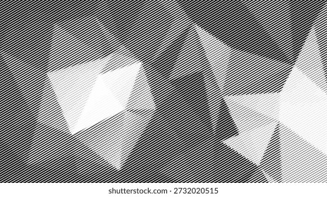 Abstractas fondo de Formas poligonales geométricas en blanco y negro con patrón de línea diagonal de semitono.