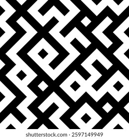 Abstract Black and White Geometric Seamless Pattern. Monochrome line maze Background. Ideal for fabric print, poster, branding, cover, packaging, wrapping paper