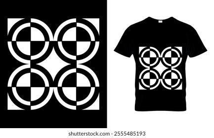 Abstract Black and White Geometric Shape T-shirt Design.