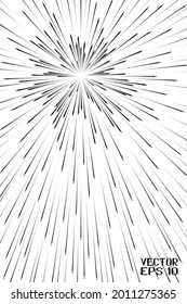 Abstract Black and White Geometric Spatial Pattern. Festive Firework Isolated on Night Background. Illustration of Explosive Starburs with Rays. Vector. 3D Illustration