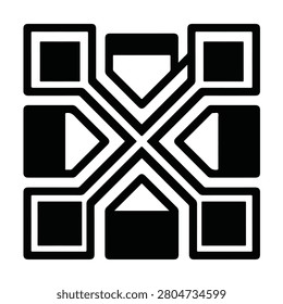 Abstract black and white geometric square pattern with a central cross and surrounding box shapes for minimalist graphic design