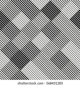 Abstract black and white geometric square seamless pattern, dotted lozenges composed of lines of different thickness