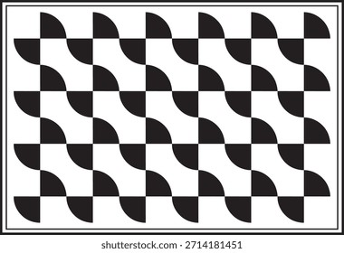 Abstract black and white geometric vector pattern with repeating curved shapes. Minimal, modern, high-contrast design ideal for backgrounds, textiles, branding, packaging, and wallpapers.