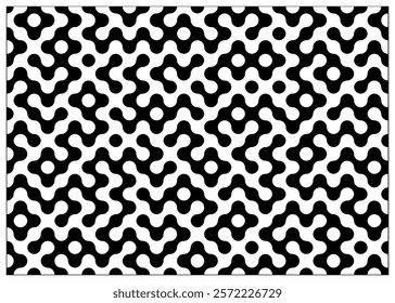 Abstract black and white geometrical design featuring symmetrical shapes and intricate patterns, evoking a sense of structure and modern stylization in an artistic composition.