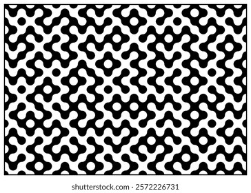 Abstract black and white geometrical design featuring symmetrical shapes and intricate patterns, evoking a sense of structure and modern stylization in an artistic composition.