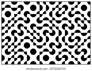 Abstract black and white geometrical design featuring symmetrical shapes and intricate patterns, evoking a sense of structure and modern stylization in an artistic composition.