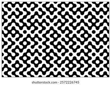 Abstract black and white geometrical design featuring symmetrical shapes and intricate patterns, evoking a sense of structure and modern stylization in an artistic composition.