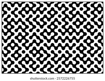 Abstract black and white geometrical design featuring symmetrical shapes and intricate patterns, evoking a sense of structure and modern stylization in an artistic composition.