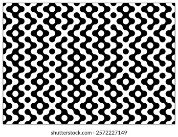 Abstract black and white geometrical design featuring symmetrical shapes and intricate patterns, evoking a sense of structure and modern stylization in an artistic composition.