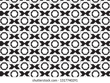 Abstract black and white geometrical hexagonal pattern for trendy fabric, textile, wallpaper. modern decorative seamless