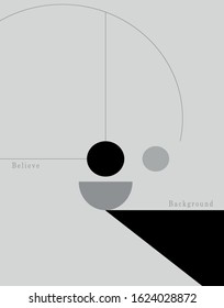 Abstract black and white geometry. Monochrome minimalism. Triangle, semicircle, lines.