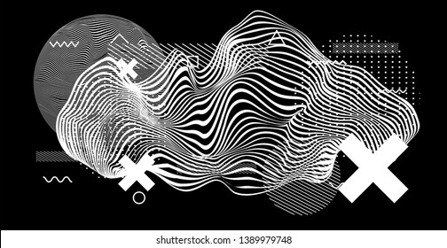 Abstract black and white glitched generative art background with geometric composition. Conceptual illustration of high-tech/ cyberpunk technologies of future/ virtual reality.