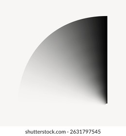 Arte de gradiente em preto e branco abstrata com uma forma de um quarto de círculo. Design monocromático com um gradiente suave. Arte minimalista e moderna de um quarto de círculo. Plano de fundo com espaço de cópia, vetor.