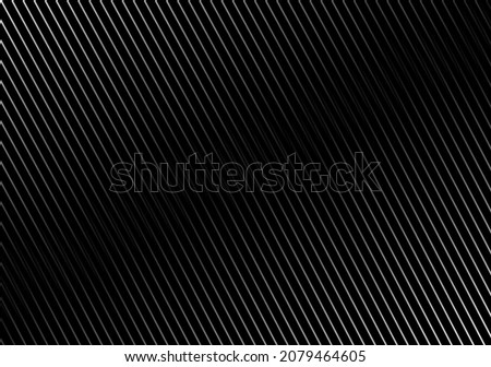 Abstract black and white gradient diagonal striped background.  Gradient white lines on black background pattern. 