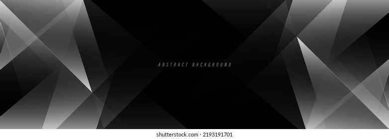 Abstract black and white gradient triangles background. Elegant overlap geometric shape texture. Modern black wide banner design. Suit for web, banner, poster, cover, brochure. Vector illustration