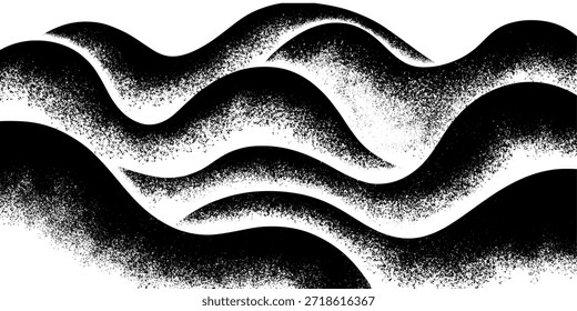 Abstract black and white grainy wave pattern with stipple texture.