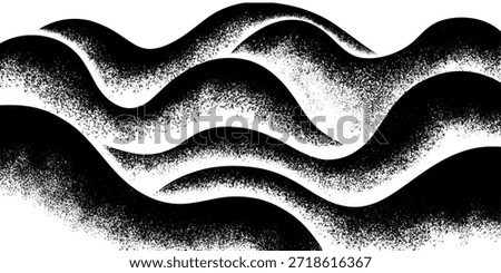 Abstract black and white grainy wave pattern with stipple texture.
