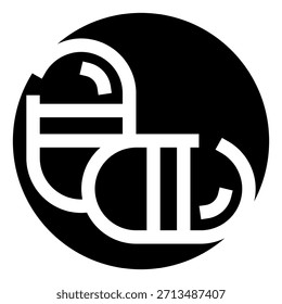 Abstract black and white graphic design featuring stylized letters within a circular shape, forming a unique and modern monogram suitable for branding