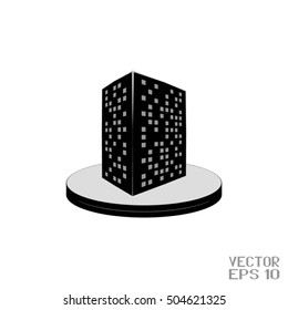 Abstract Black and White Graphical Silhouette. Icon of City Building. Vector. 3d Illustration