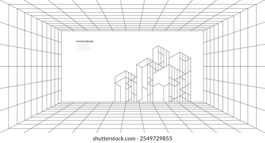 abstrato preto branco linhas de grade. perspectiva construções textura fundo. Padrão de wireframe 3d. conceito arquitetônico.